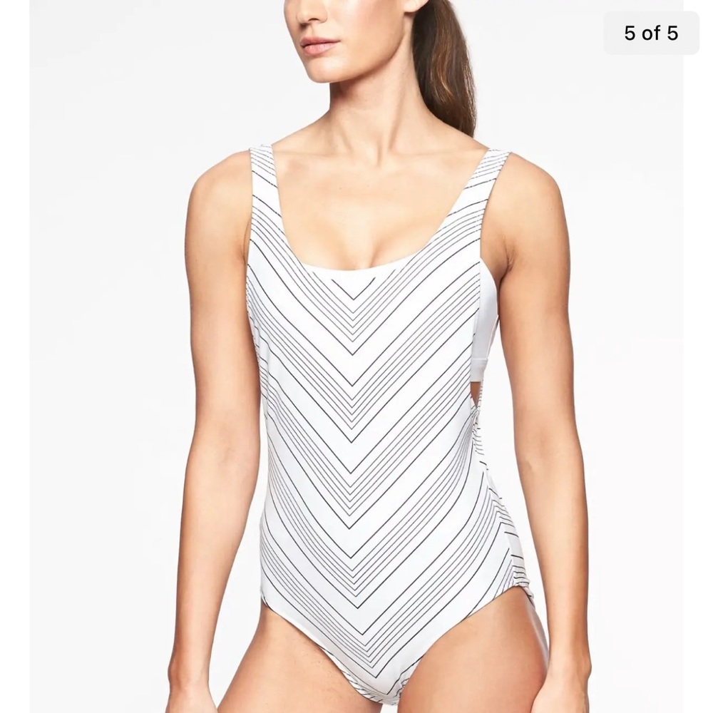 Athleta Chevron High Leg One Piece Swimwear